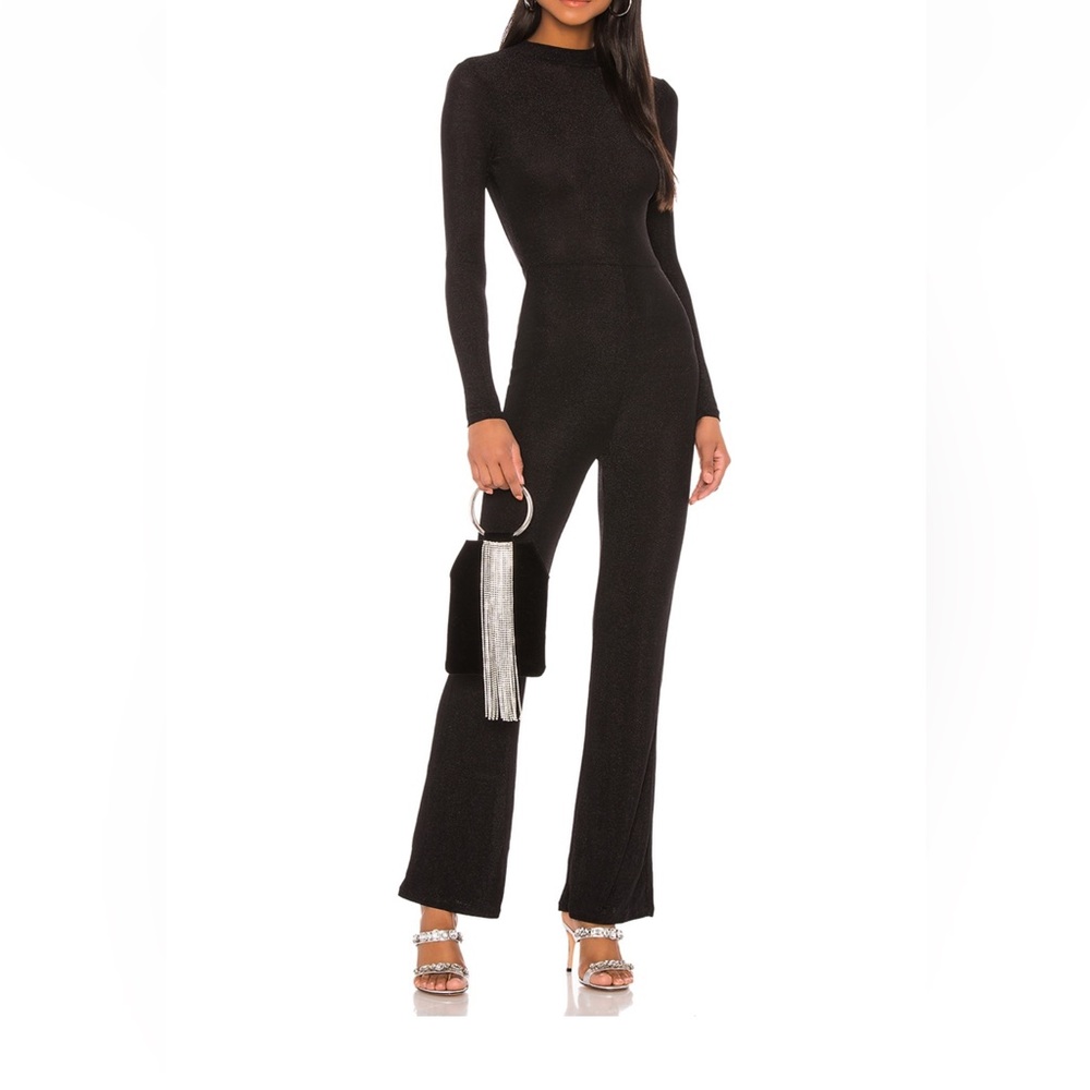 Superdown (Revolve) Open Back Black Jumpsuit with Sparkles - Size: Large - NWT